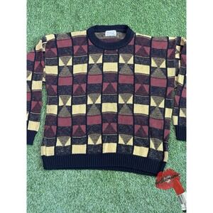 Vintage Sweater Men Large Cosby Grandpa Biggie Geometric Acrylic 90s Protege